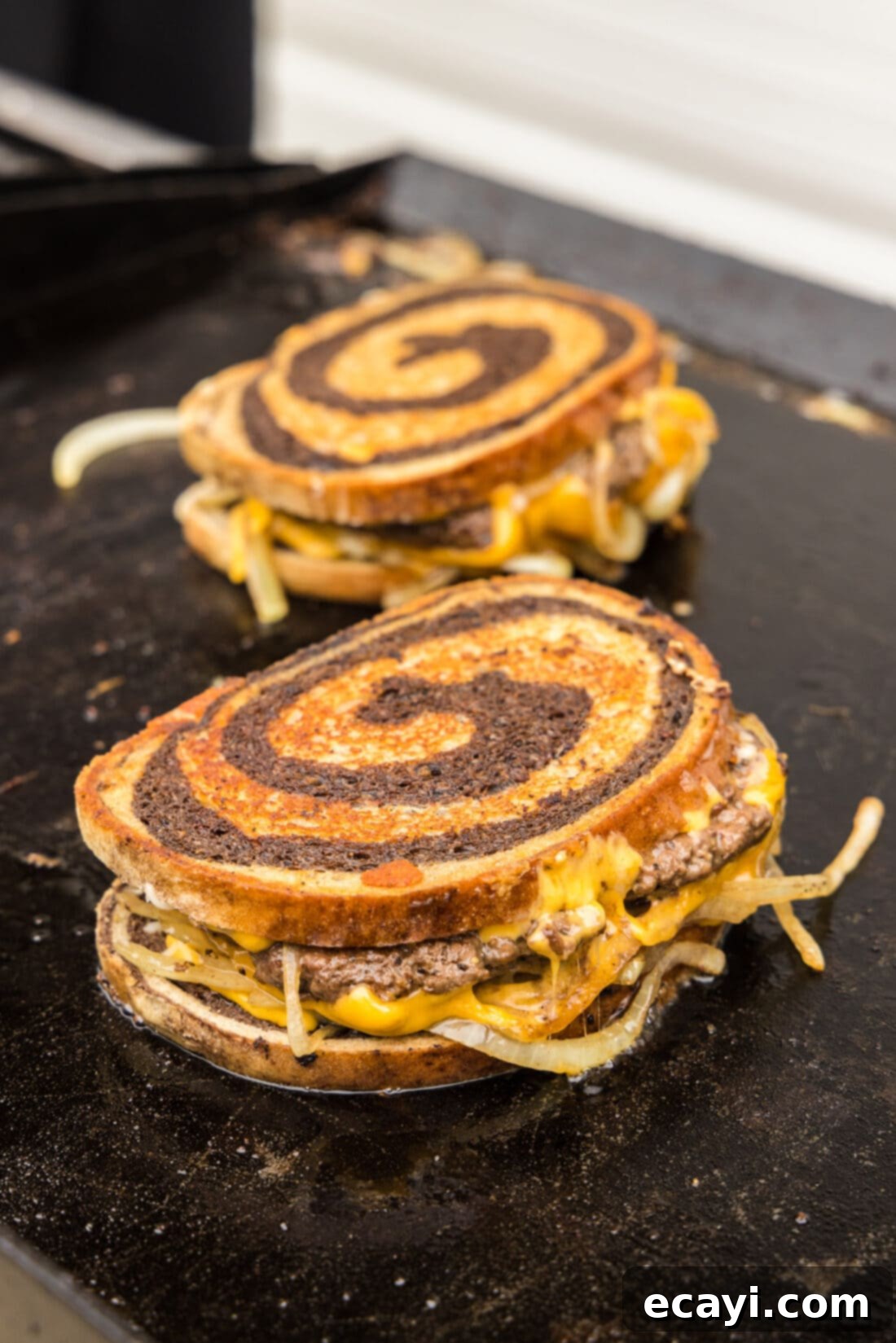 Patty Melt 20 Two Patty Melts on a griddle