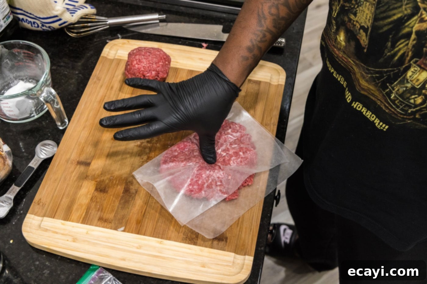Patty Melt 7 thumb pressing into burger patty to create an indent