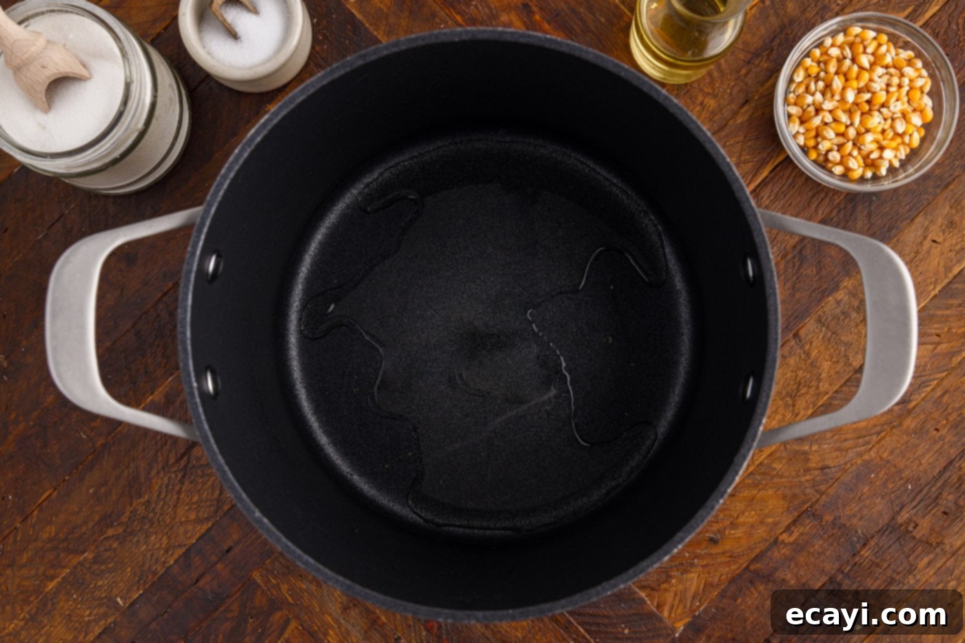 Irresistible Sweet & Salty Crunch 5 Vegetable oil shimmering in a large pot on the stovetop