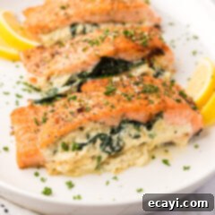 Gourmet Stuffed Salmon 22 Close up photo of Stuffed Salmon on a platter