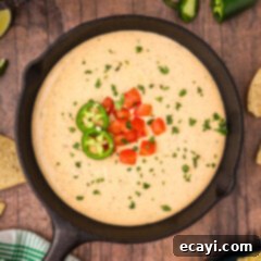 Creamy Queso 14 A skillet of homemade white queso dip, rich and creamy