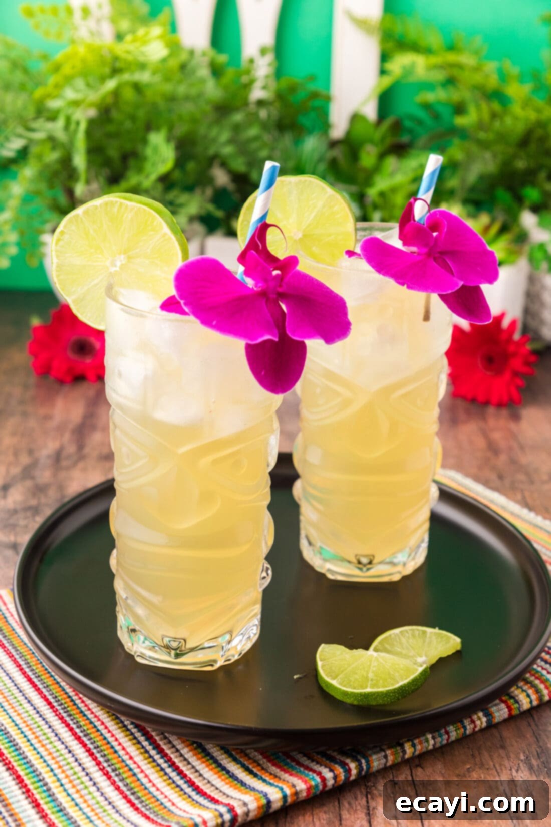 The Kingston Mule 2 Two Jamaican Mules on a black tray with lime slices