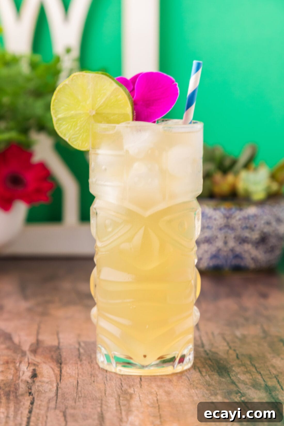 The Kingston Mule 10 Side photo of a Jamaican Mule garnished with a lime wheel and flower