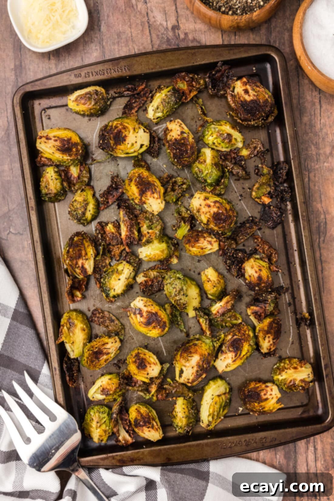 Crispy Roasted Brussels Sprouts 2 Pan of Roasted Brussel Sprouts, golden brown and crispy