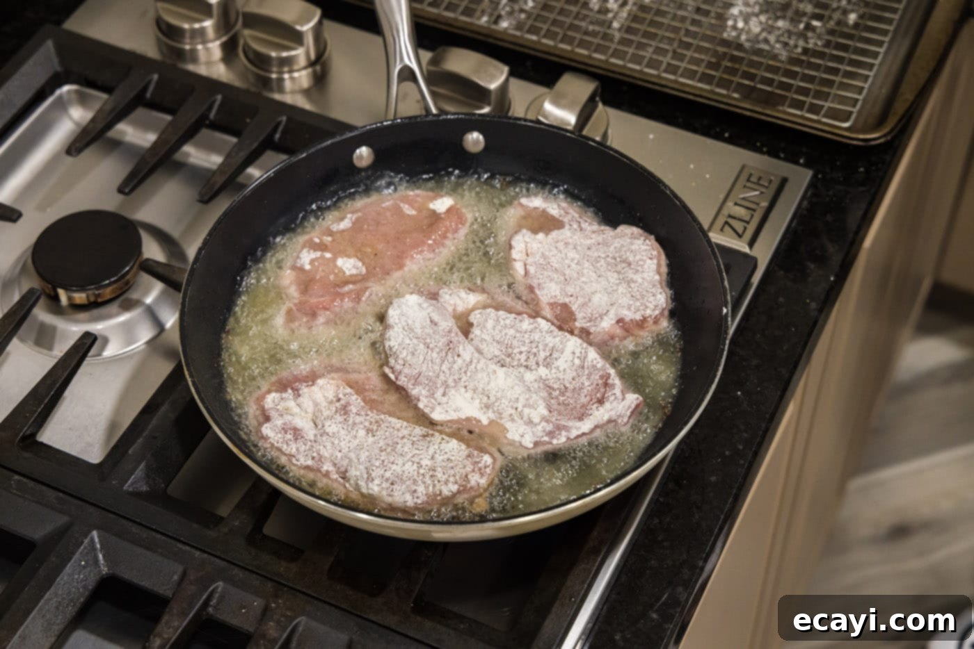 Classic Veal Marsala 7 Cooking flour-coated veal cutlets in a skillet of hot oil until golden.
