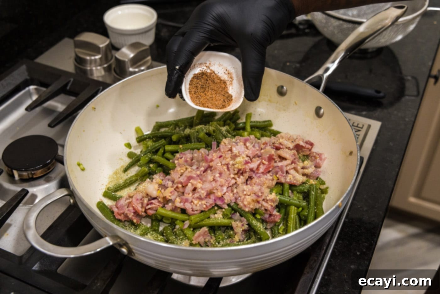 Homestyle Southern Green Beans 12 Sprinkling additional Cajun seasoning over the finished Southern green beans with bacon