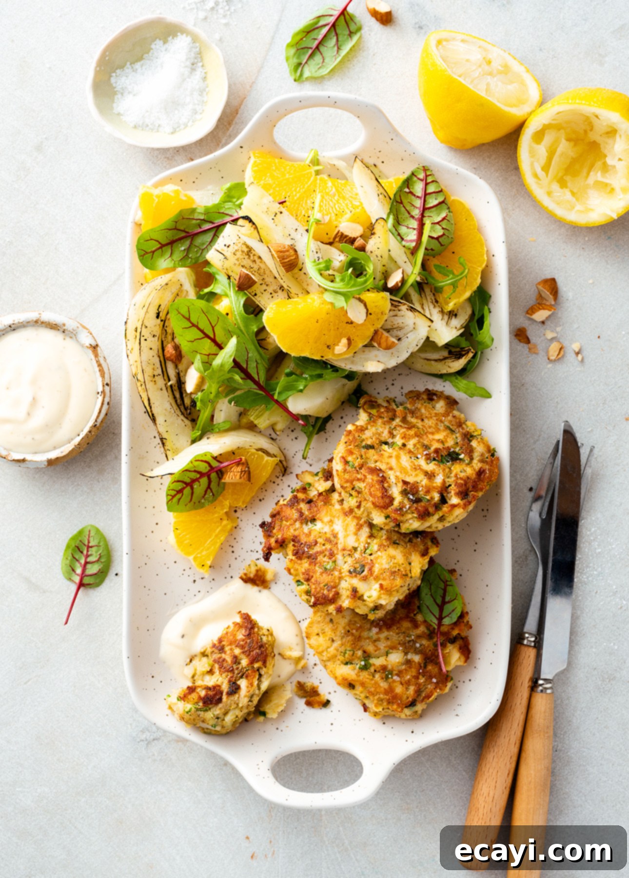 Zesty Golden Fish Cakes with Charred Fennel and Orange Salad 2 Citrus Fish Cakes with Roasted Fennel and Orange Salad