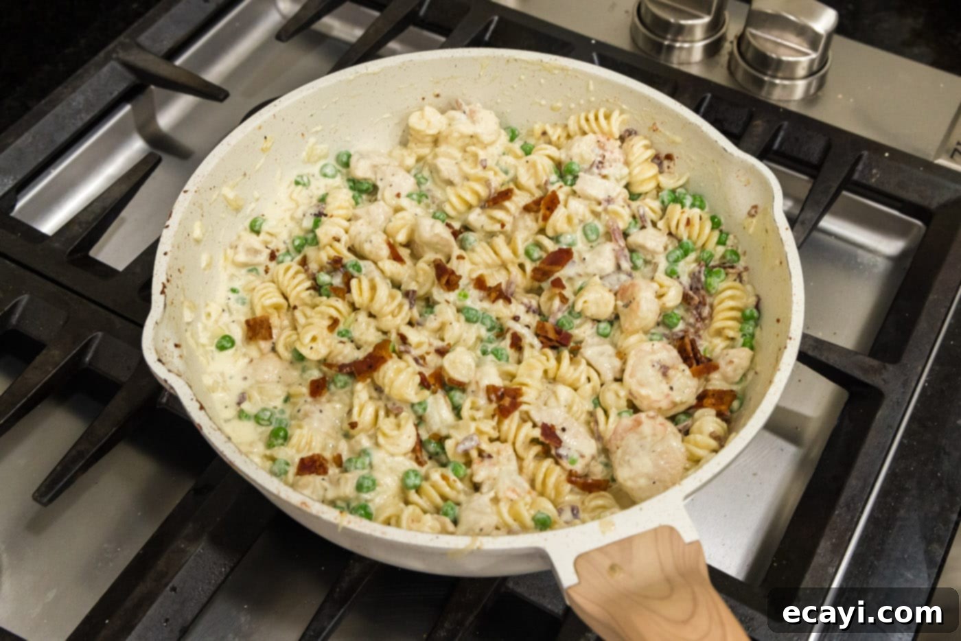 Surf and Turf Carbonara 16 chicken and shrimp carbonara with bacon