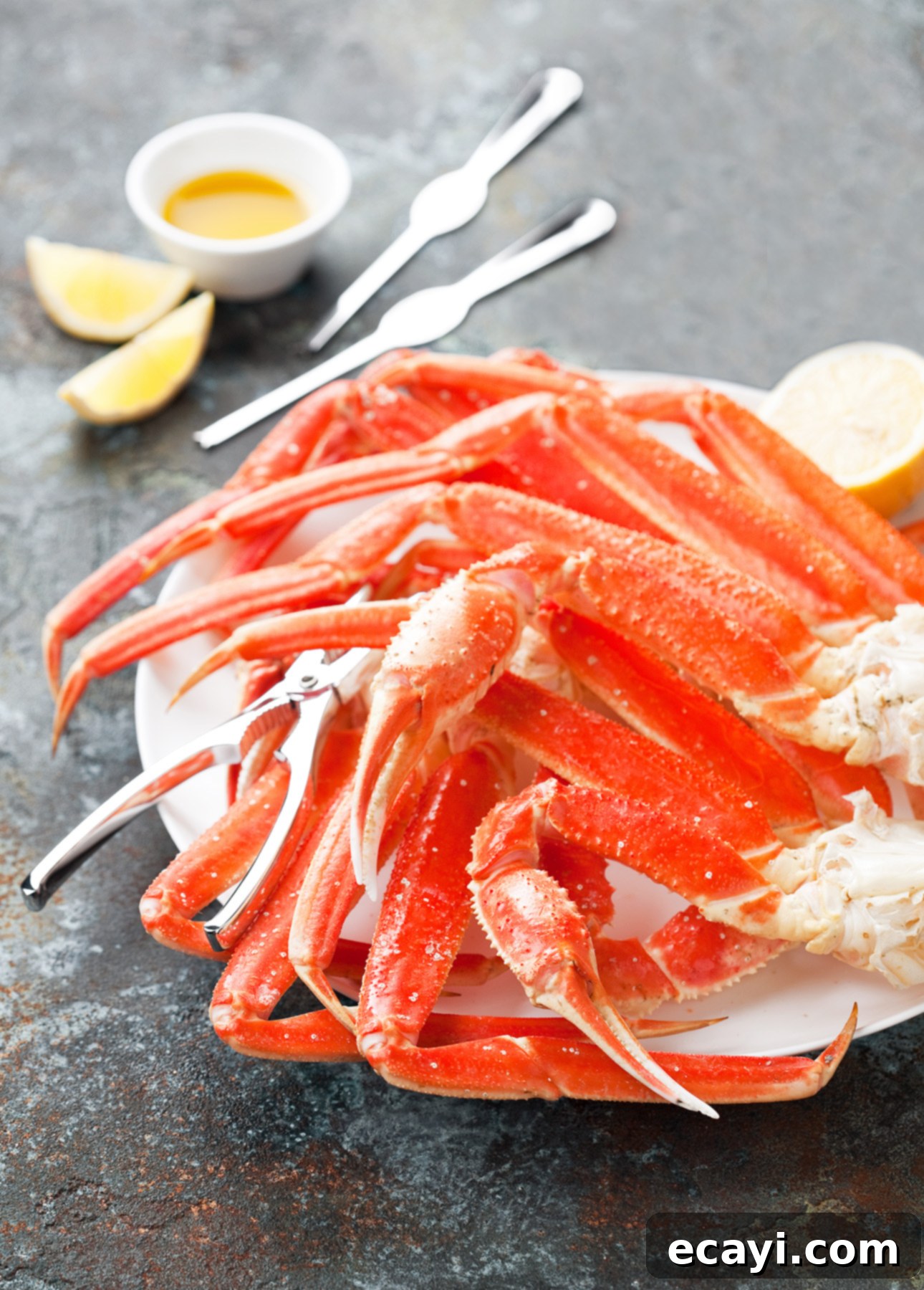 Sweet Corn and Snow Crab Risotto 3 A plate of snow crab legs with lemon // FoodNouveau.com