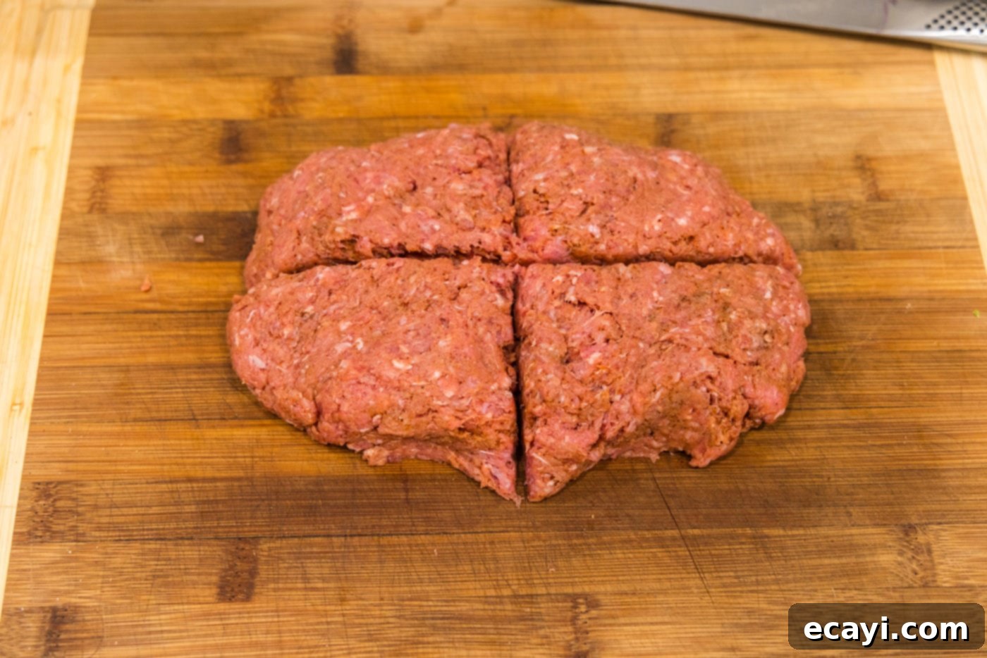 Smoky BBQ Bacon Burgers 6 slicing burger patty into 4 triangles