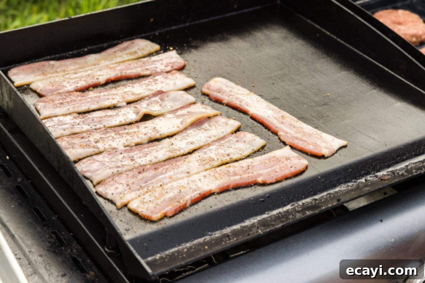 Smoky BBQ Bacon Burgers 8 cooking bacon on the grill