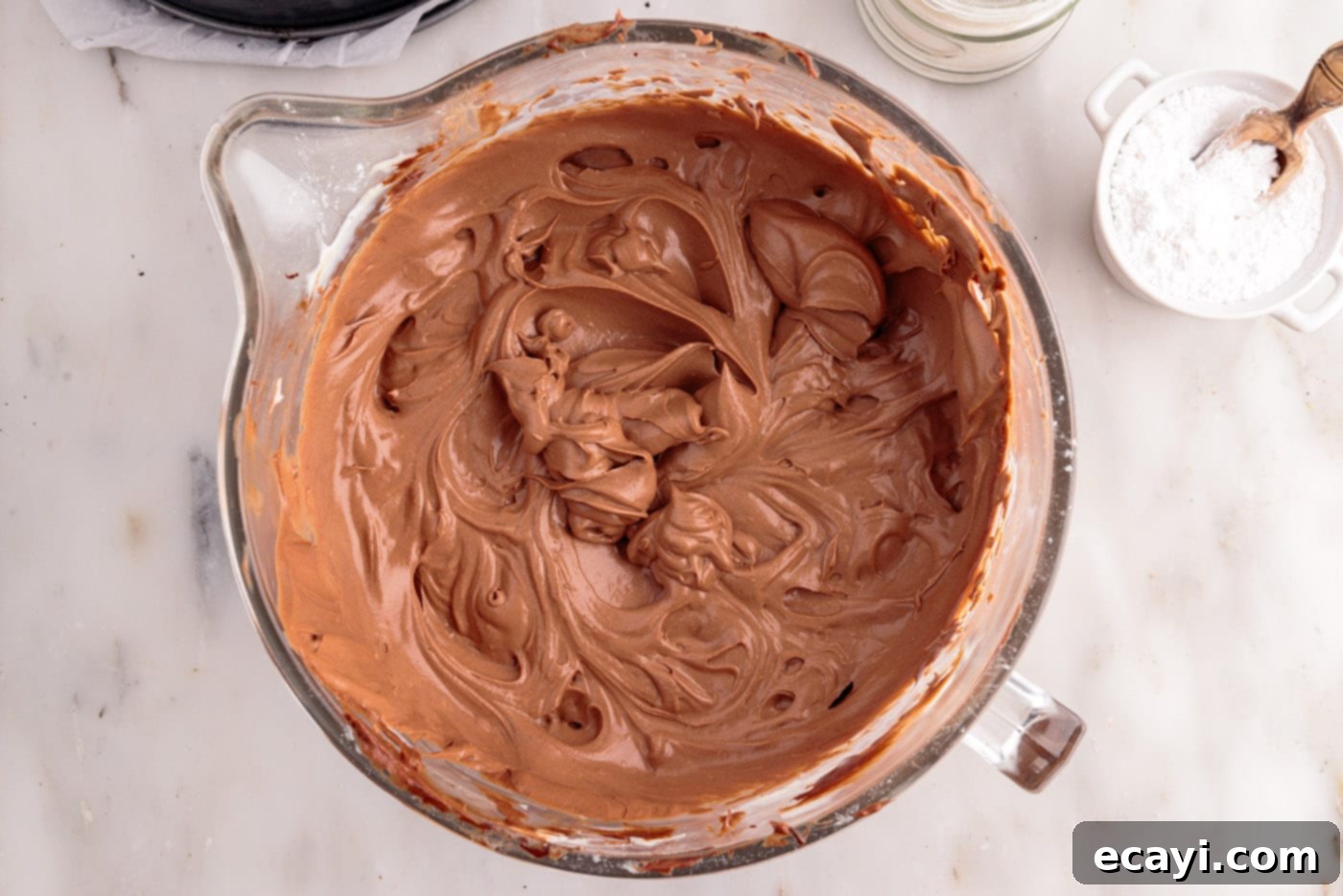 Decadent No-Bake Chocolate Cheesecake 15 chocolate cheesecake mixture in a mixing bowl