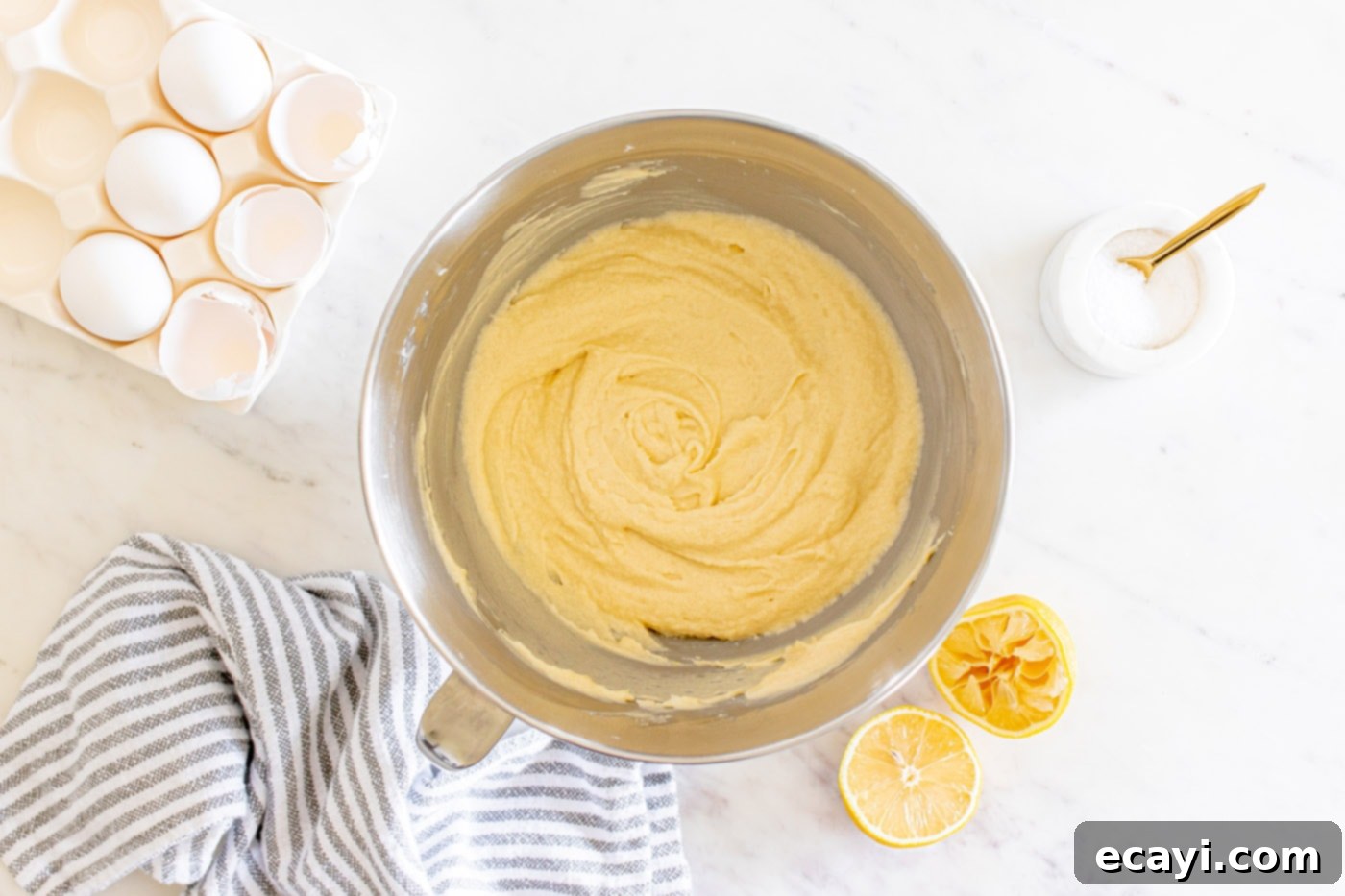 Zesty Lemon Loaf 10 lemon pound cake batter in a mixing bowl