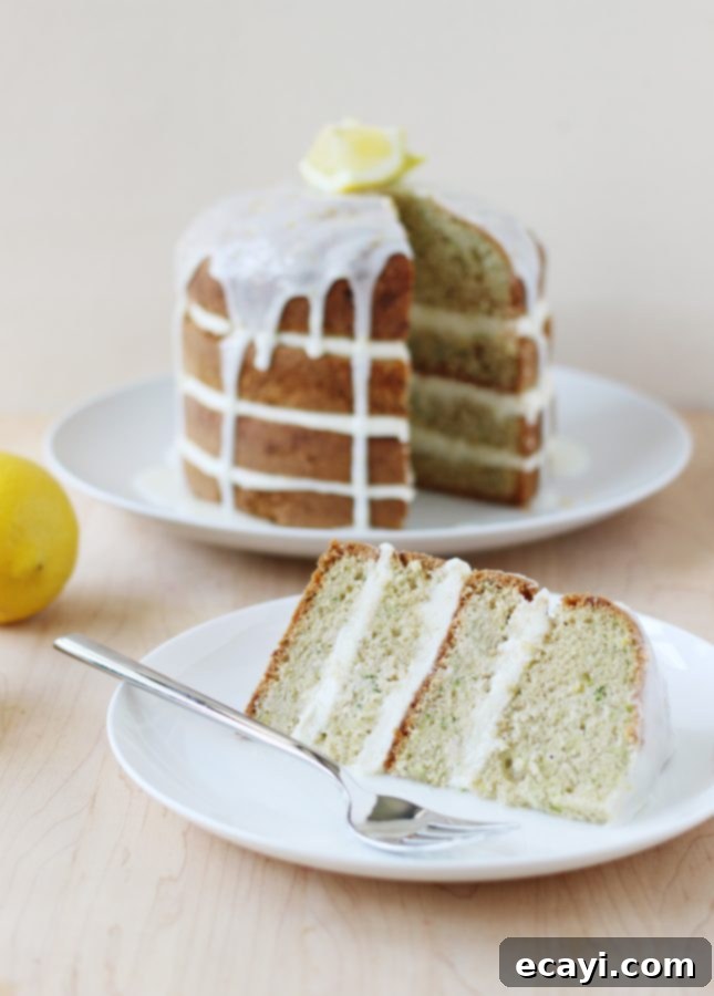 Bright Lemon Zucchini Cake with Tangy Goat Cheese Frosting and Zesty Glaze 2 Lemon Zucchini Cake with Goat Cheese Frosting and Lemon Glaze, a recipe adapted from the book Layered by Tessa Huff // FoodNouveau.com