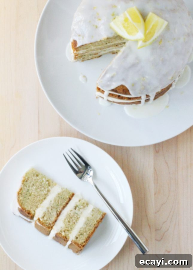 Bright Lemon Zucchini Cake with Tangy Goat Cheese Frosting and Zesty Glaze 11 Lemon Zucchini Cake with Goat Cheese Frosting and Lemon Glaze, a recipe adapted from the book Layered by Tessa Huff // FoodNouveau.com
