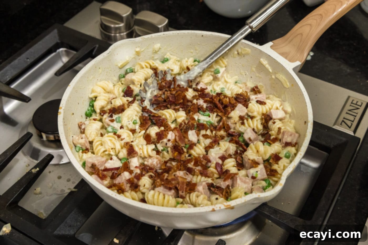 Smoked Turkey Carbonara 16 Diced cooked bacon added to the skillet with turkey carbonara for the final touch