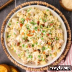 Smoked Turkey Carbonara 18 Overhead photo of a bowl of Turkey Carbonara