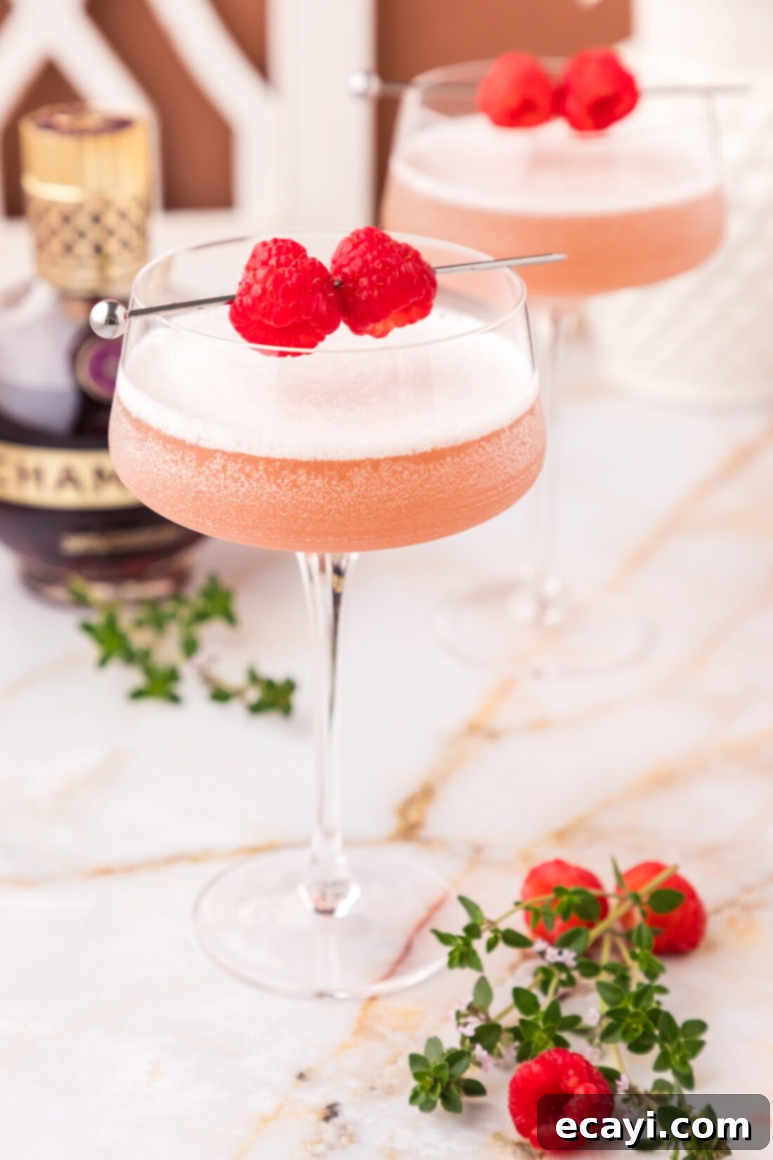 The Parisian Raspberry Sip 2 Close up photo of two French Martinis