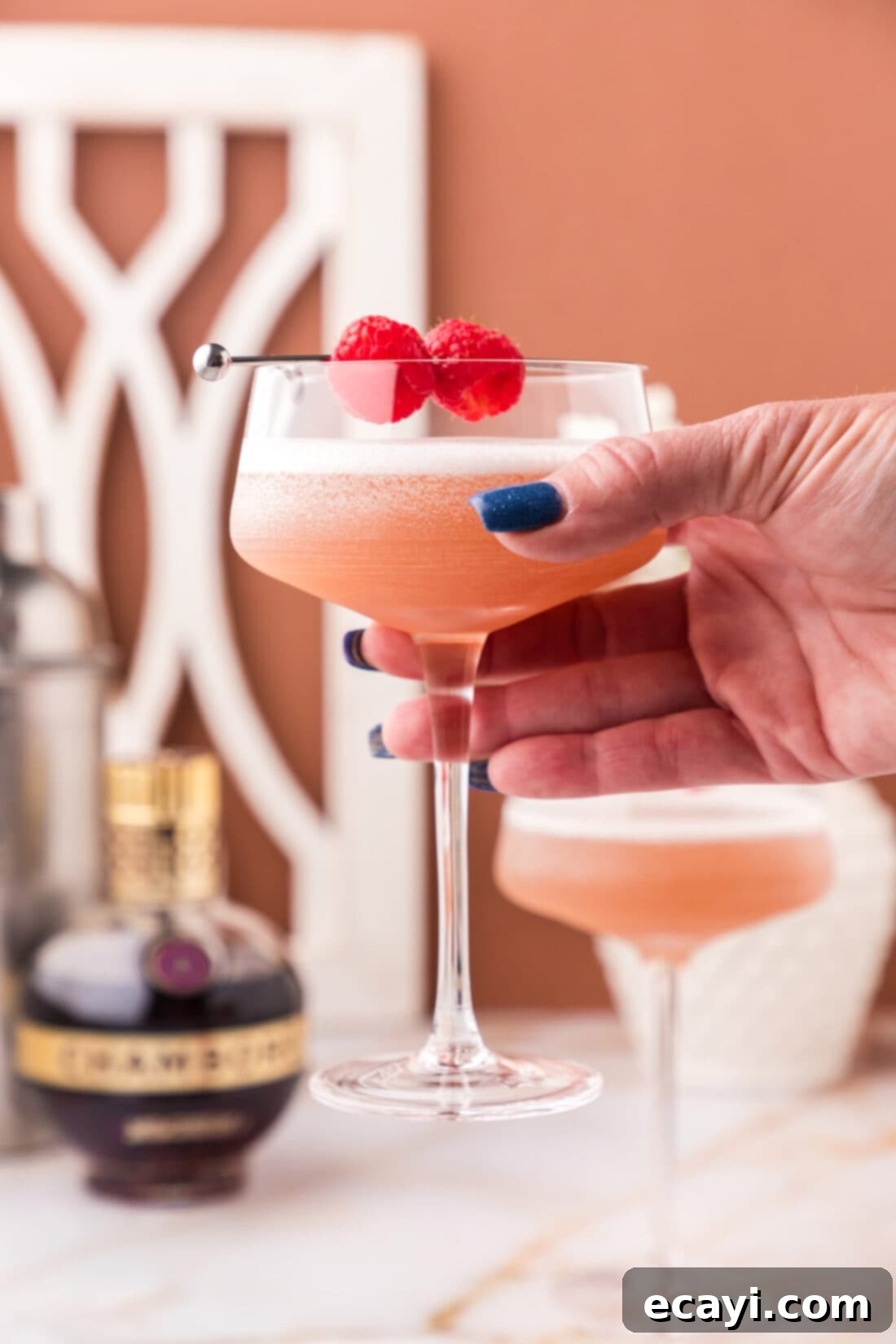 The Parisian Raspberry Sip 3 Hand holding up a French Martini