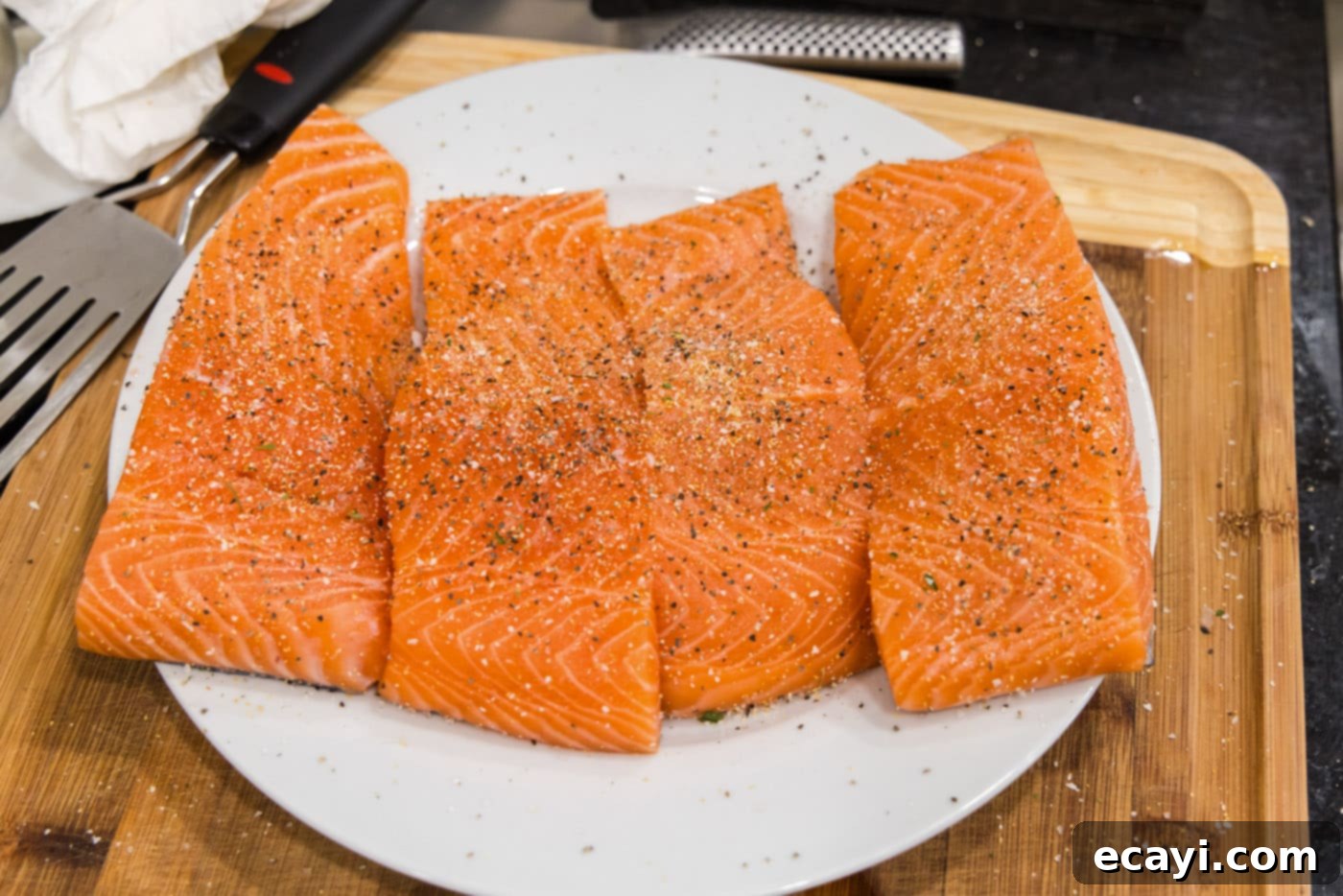 Caramelized Honey Salmon 9 seasoned salmon filets on a plate