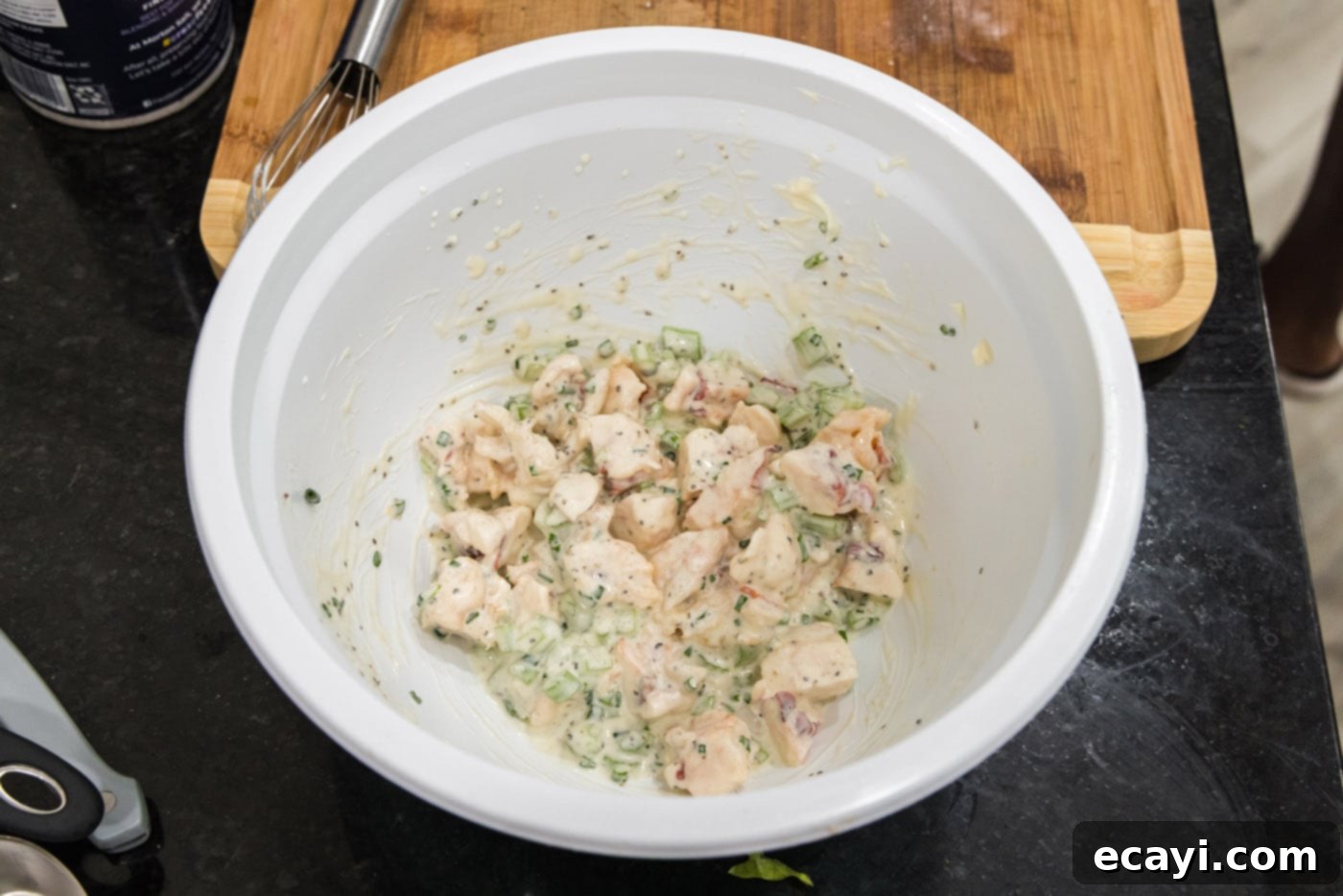 Classic Lobster Salad 9 lobster salad in a mixing bowl