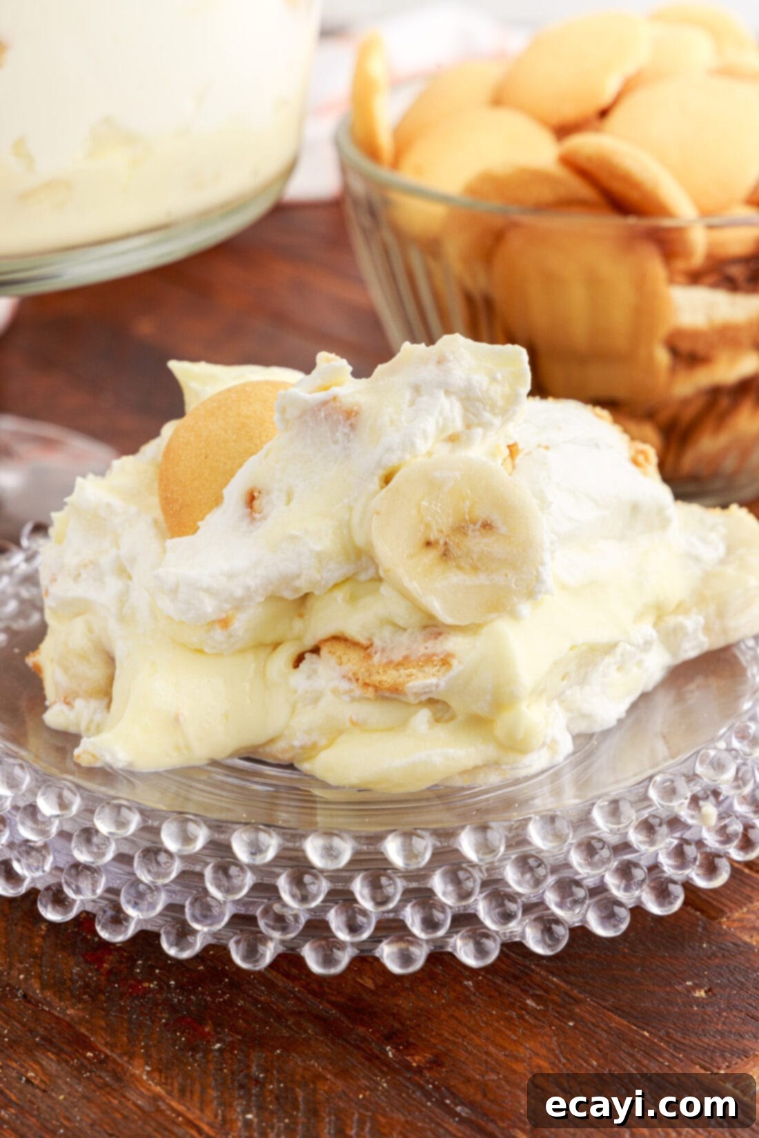 Decadent Banana Layers 16 Banana Trifle on a plate, ready to be enjoyed