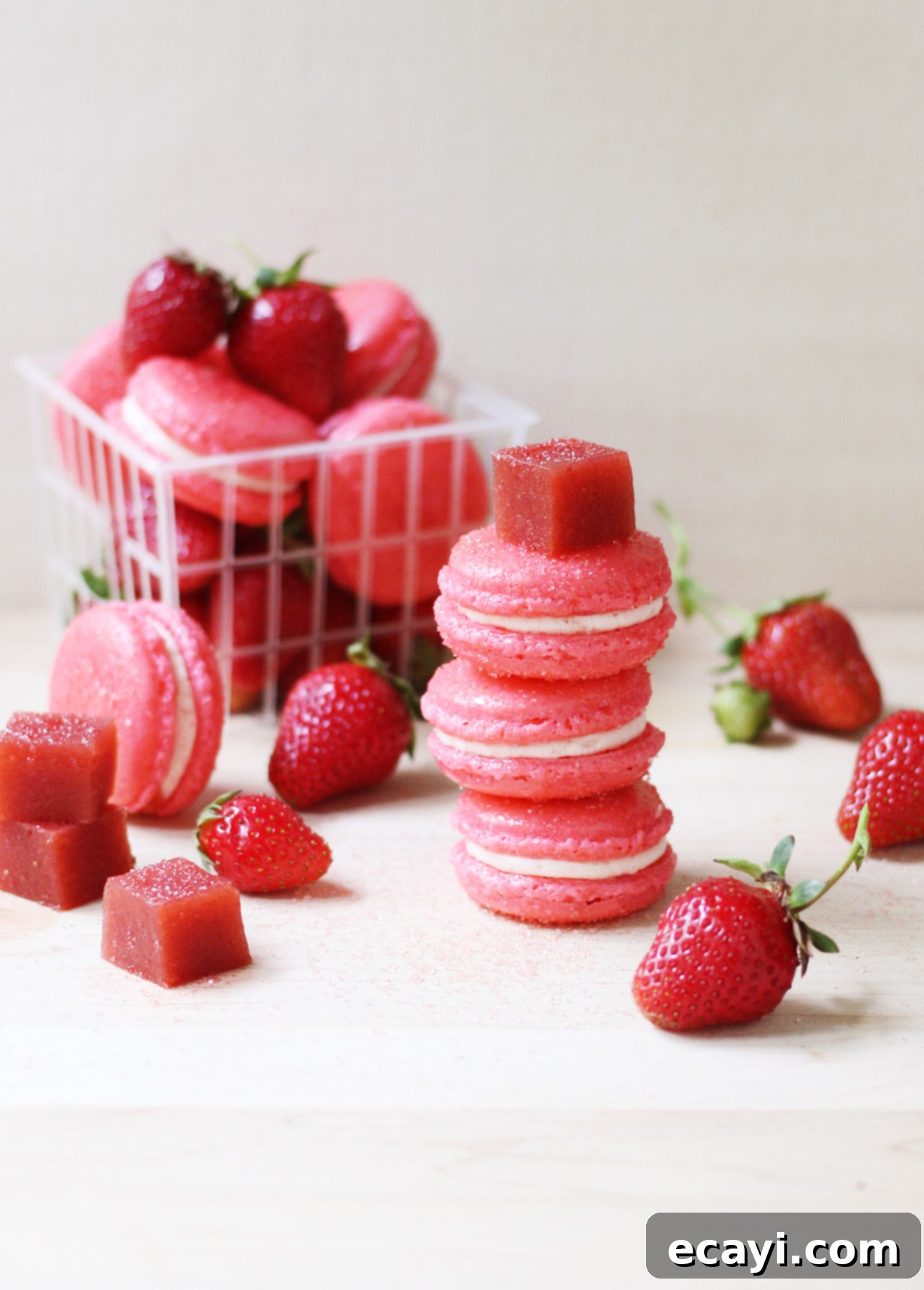 Rhubarb & Strawberry Macaron Perfection 2 Strawberry Rhubarb French Macarons // FoodNouveau.com