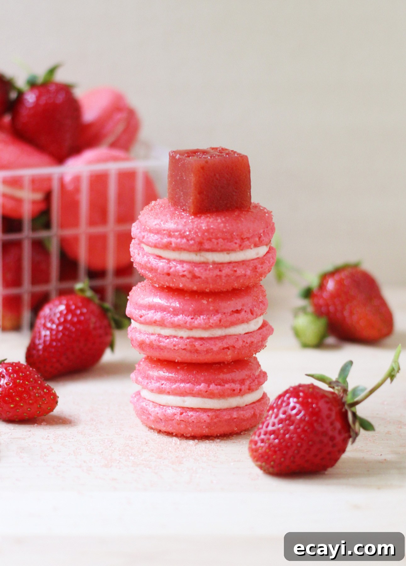 Rhubarb & Strawberry Macaron Perfection 4 Strawberry Rhubarb French Macarons // FoodNouveau.com