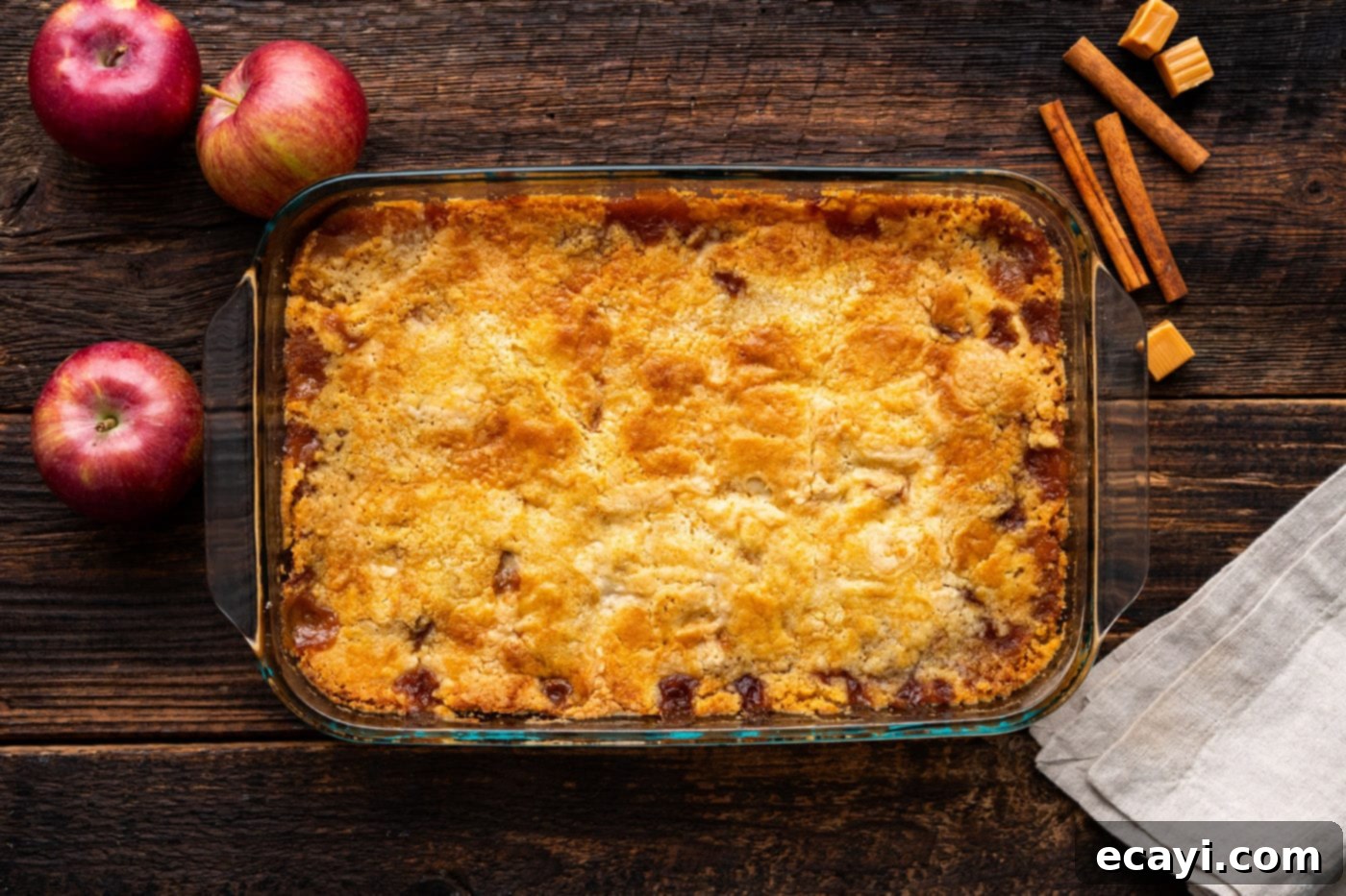 Gooey Caramel Apple Delight 12 baked caramel apple dump cake overhead