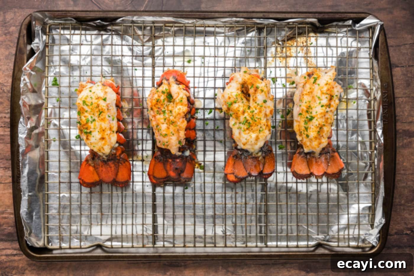 Golden Baked Lobster 13 baked lobster tails on a wire rack
