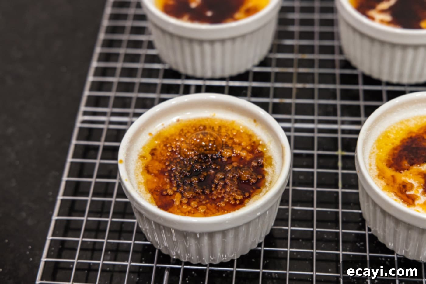 Creme Brulee 21 torched creme brulee on a wire rack