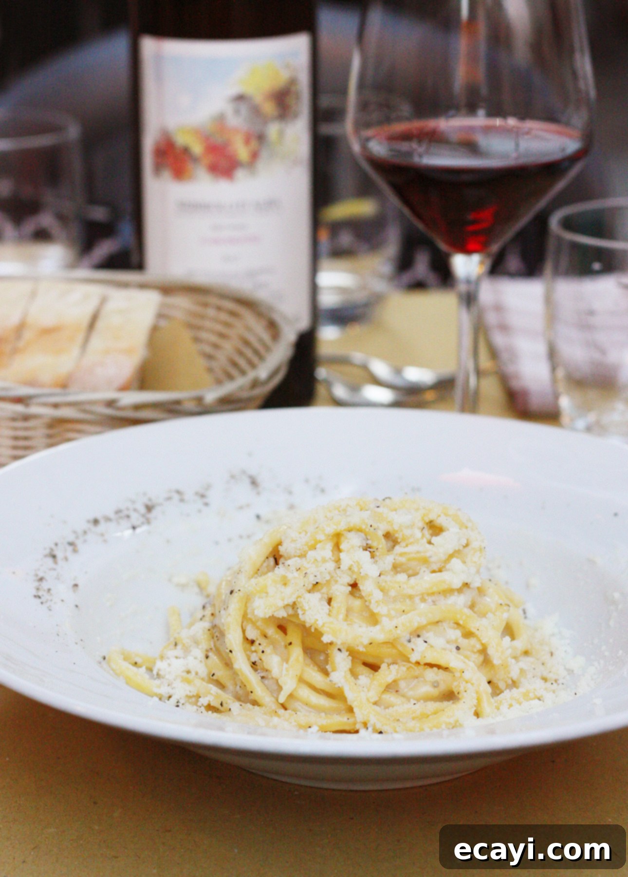 The Secret to Perfect Cacio e Pepe 3 A perfect plate of Cacio e Pepe pasta at a restaurant in Rome