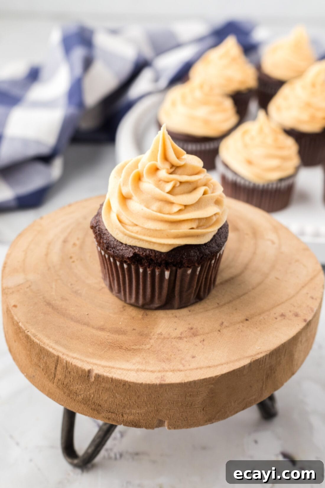 Peanut Butter Bliss 3 Close up photo of a cupcake topped with Peanut Butter Frosting