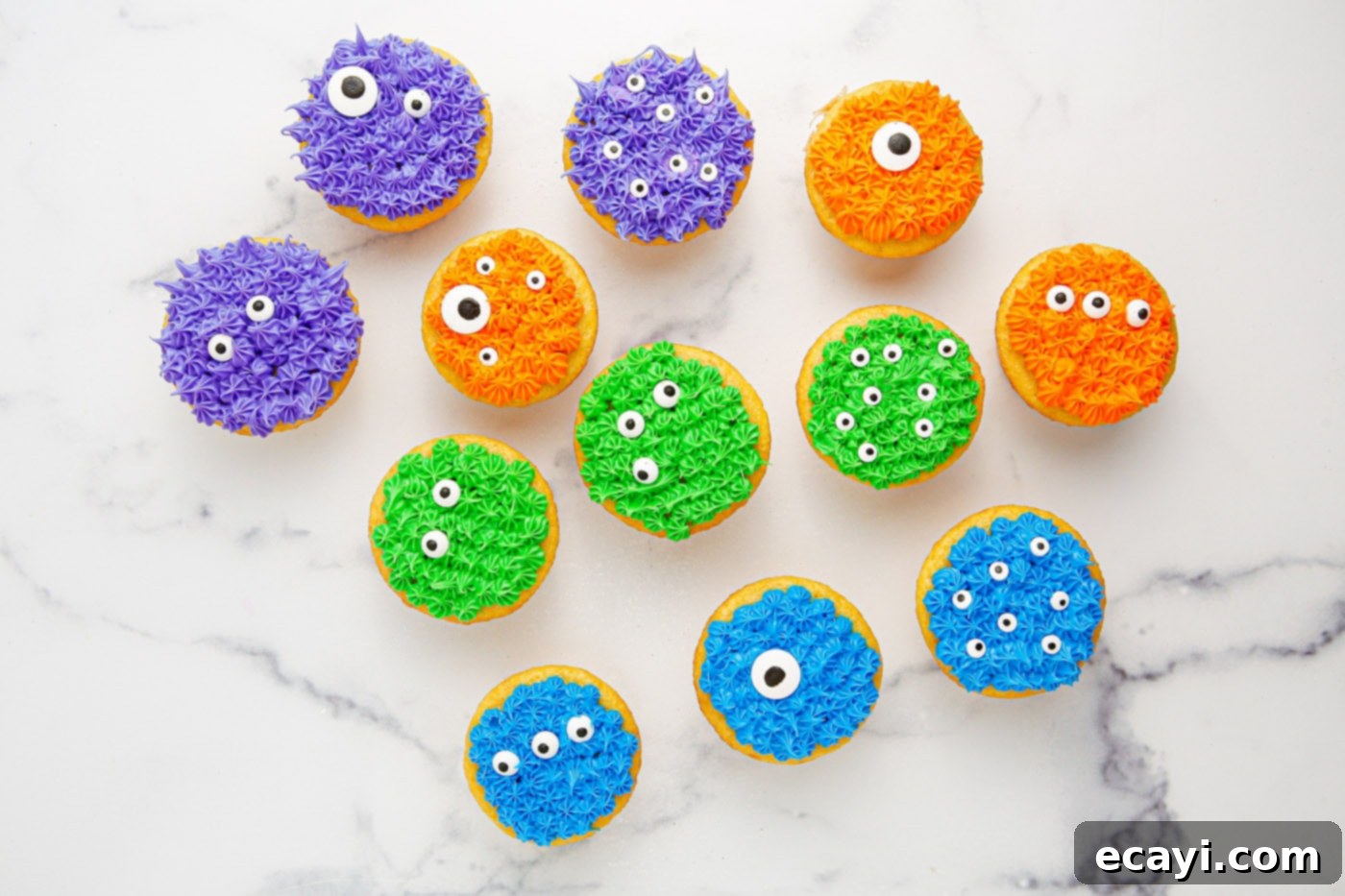 Ghoul-icious Cupcakes 10 Decorating monster cupcakes with vibrant frosting and candy eyeballs