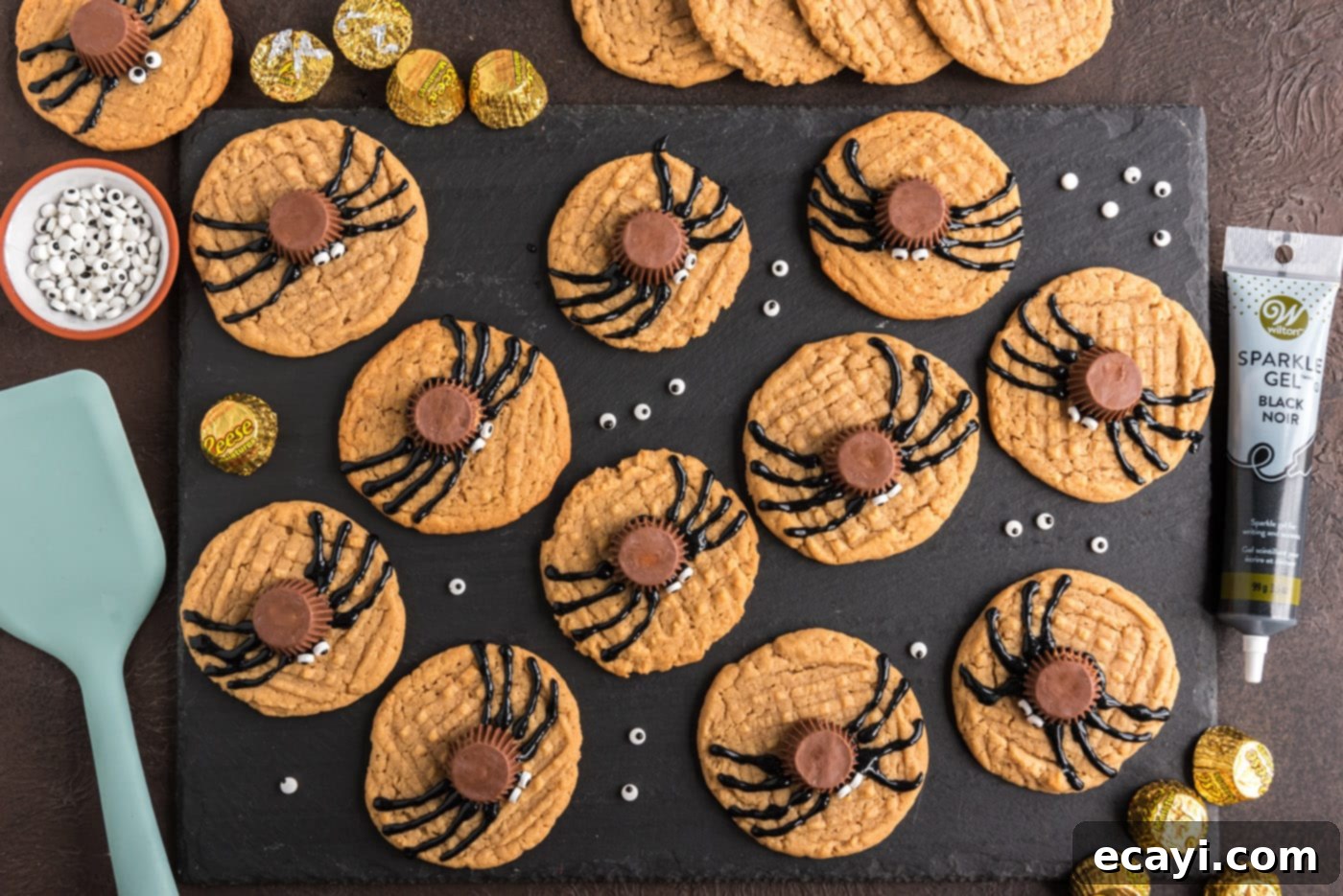 Spooky Spider Cookies 16 Finished overhead of spider cookies