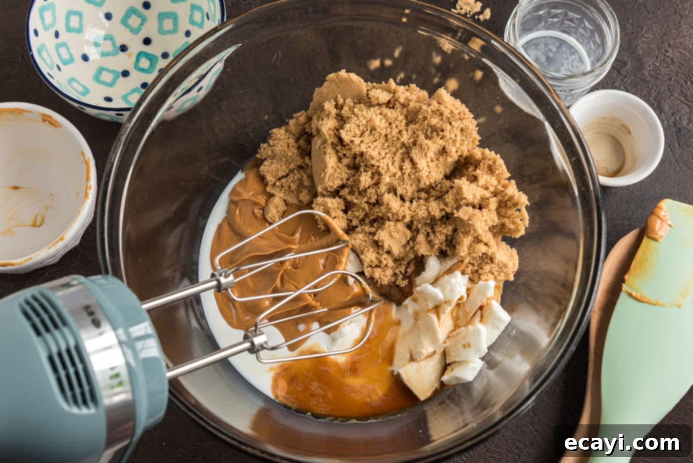 Spooky Spider Cookies 5 peanut butter cookies ingredients in a bowl with a mixer