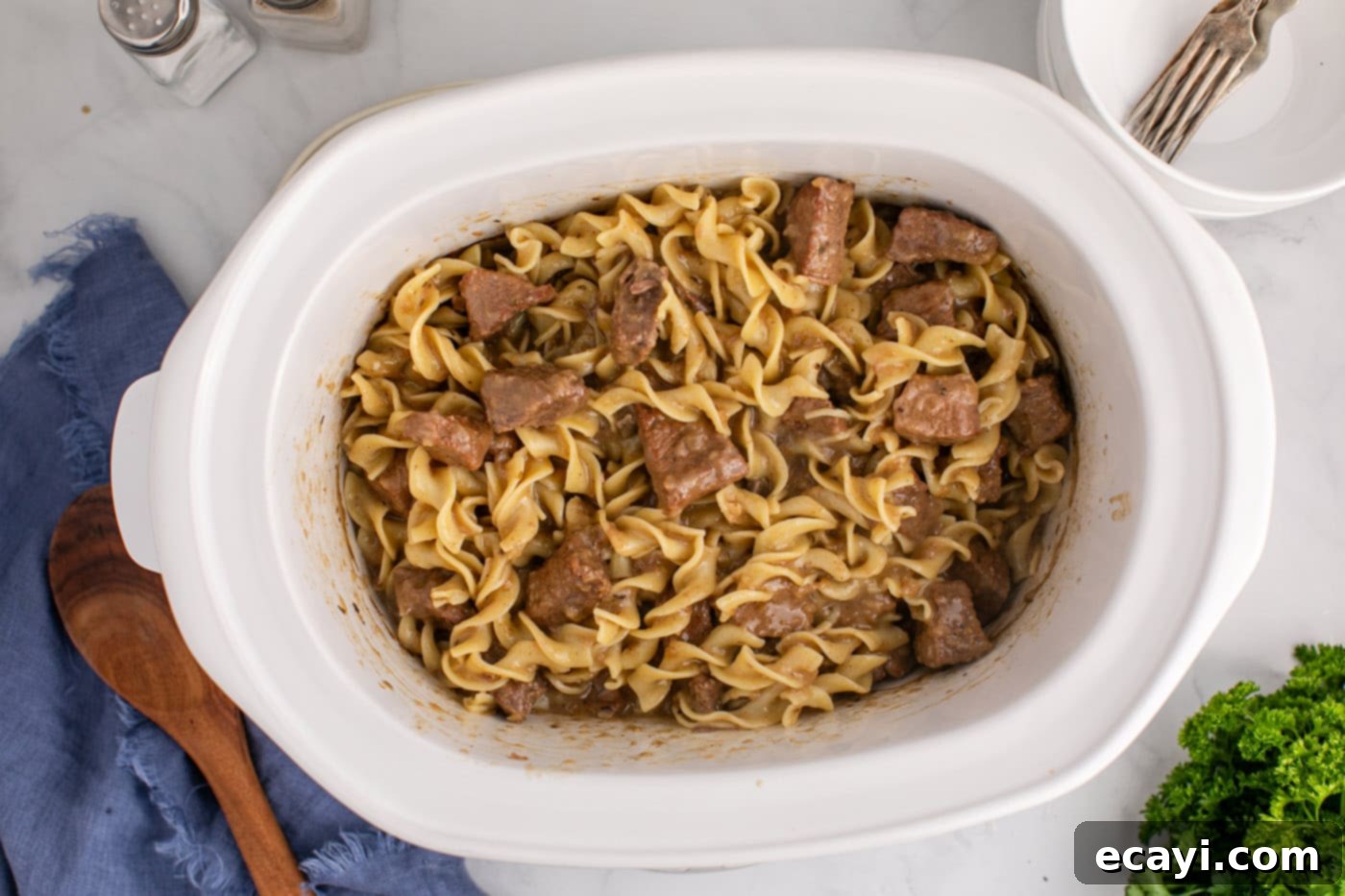 Homestyle Beef Noodles 15 crockpot beef and noodles, served warm and ready to eat