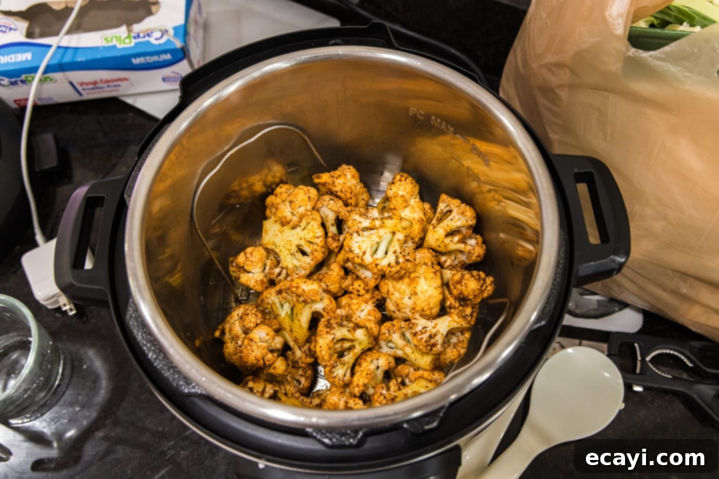 Effortless Instant Pot Cauliflower 8 seasoned cauliflower in an instant pot