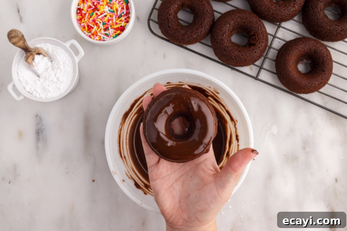 ChocoRings 17 a perfectly chocolate glazed bronut, ready for sprinkles or enjoying as is