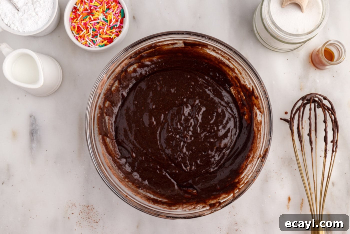 ChocoRings 9 smooth and rich chocolate bronut batter in a mixing bowl, ready for piping