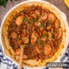 Hearty Louisiana Red Beans and Rice 15 Cajun Red Beans in a skillet ready to be plated