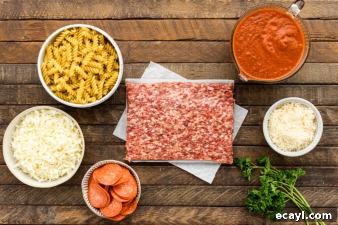 Ultimate Sausage and Pepperoni Pizza Bake 4 Ingredients for Sausage & Pepperoni Pizza Casserole