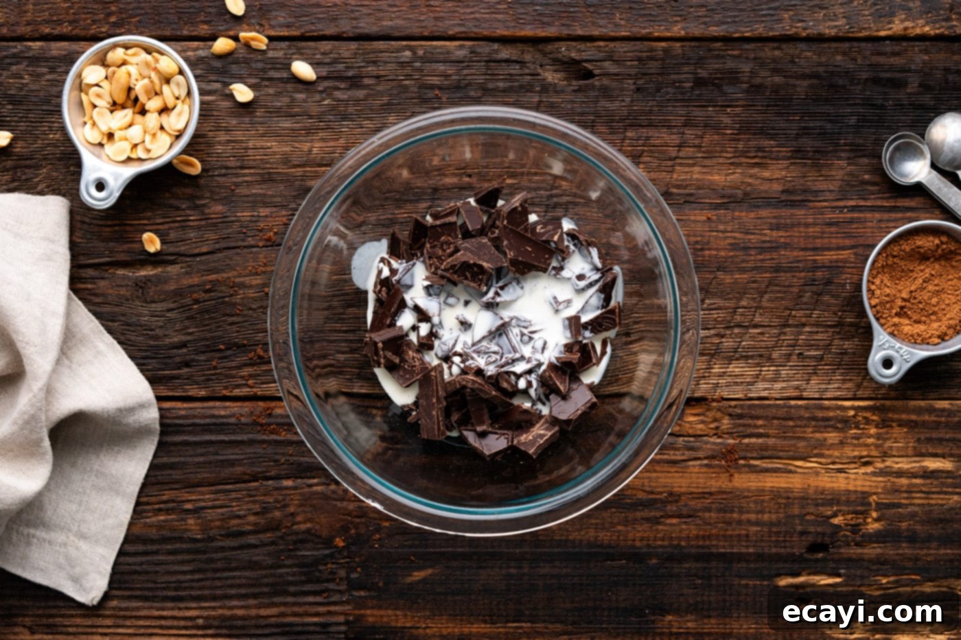 Decadent Peanut Butter Chocolate Dream 12 chopped dark chocolate in a bowl with heavy whipping cream