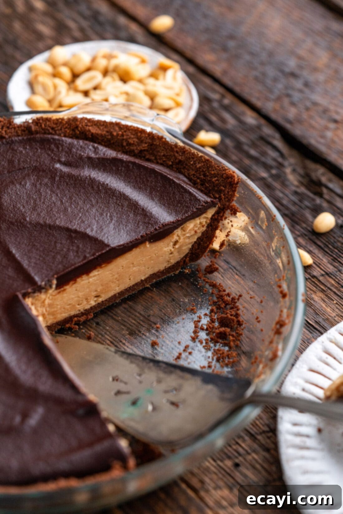 Decadent Peanut Butter Chocolate Dream 16 Chocolate Peanut Butter Pie with slices removed