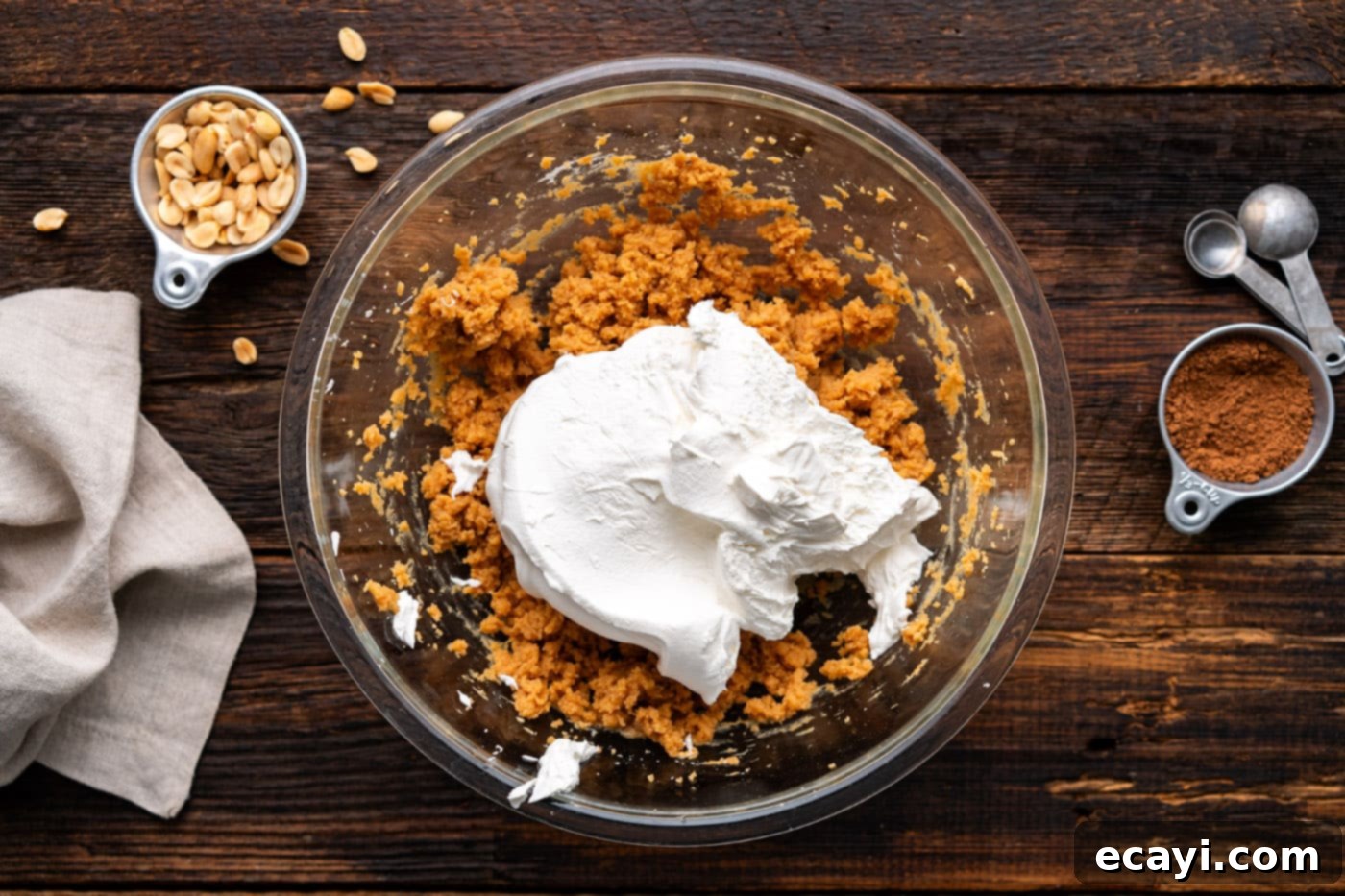 Decadent Peanut Butter Chocolate Dream 10 adding cool whip to peanut butter pie filling