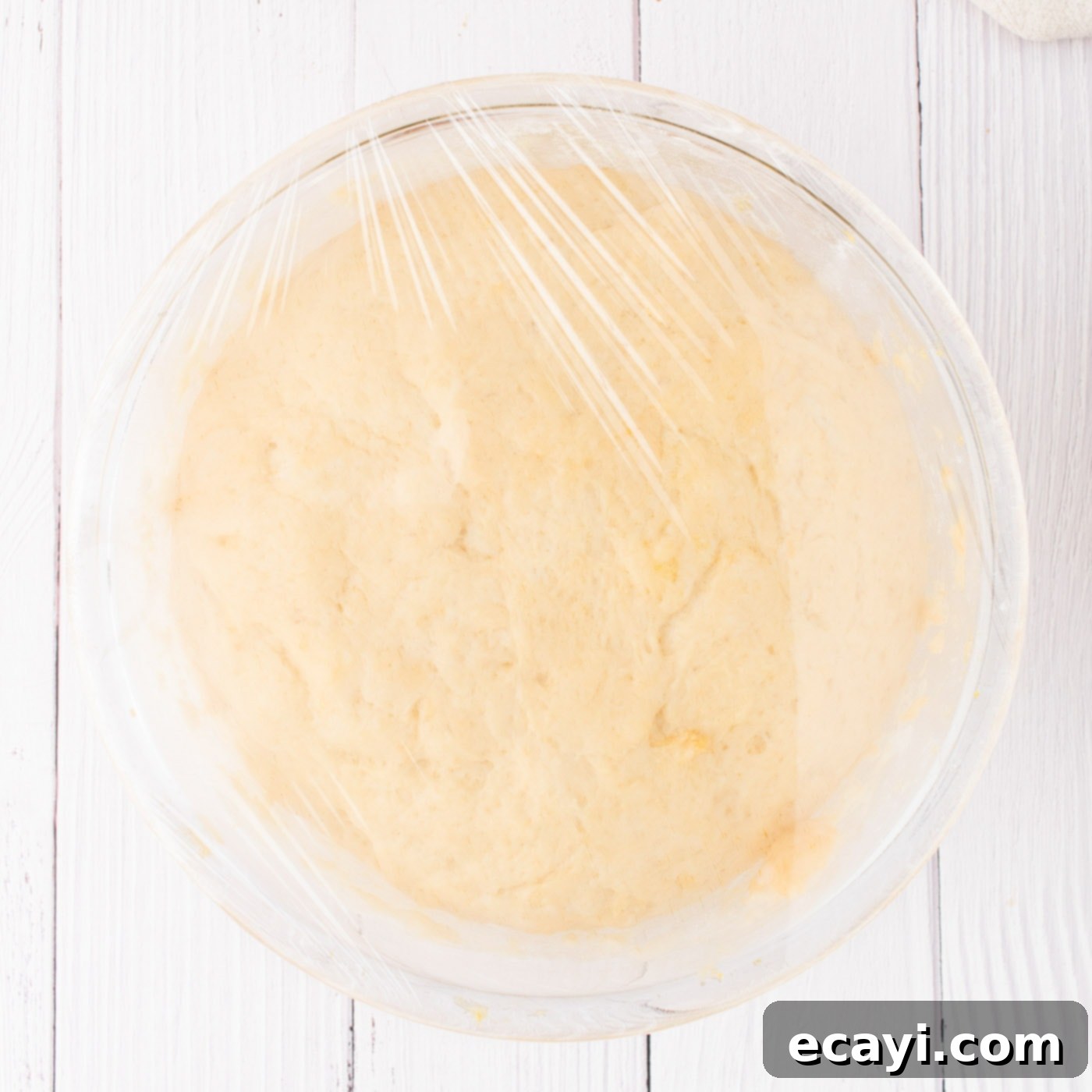 Golden Pumpkin Spiced Swirls 9 pumpkin cinnamon roll dough covered with plastic wrap, rising in a bowl