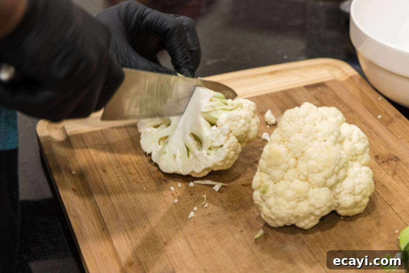 Buffalo Cauliflower Bites 7 how to slice a head of cauliflower