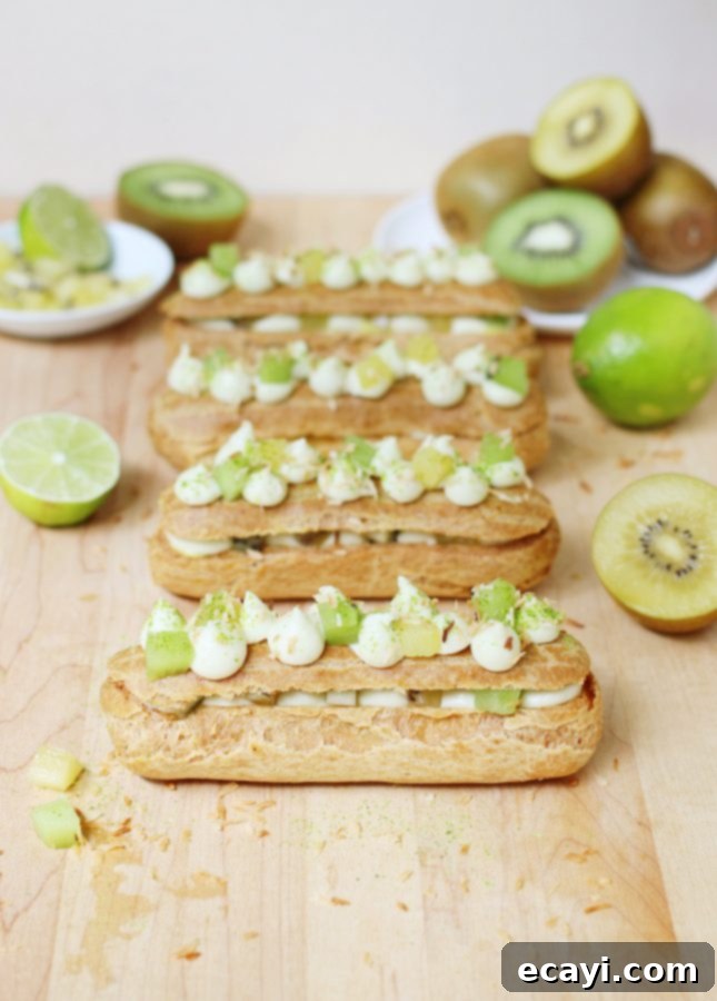 Exotic Coconut, Kiwifruit, and Lime Eclairs 2 Kiwifruit, Lime, and Coconut Eclairs // FoodNouveau.com