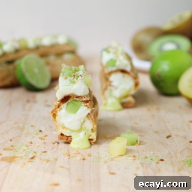 Exotic Coconut, Kiwifruit, and Lime Eclairs 11 Kiwifruit, Lime, and Coconut Eclairs // FoodNouveau.com
