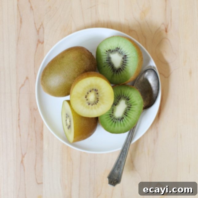 Exotic Coconut, Kiwifruit, and Lime Eclairs 3 Green and golden kiwifruits // FoodNouveau.com